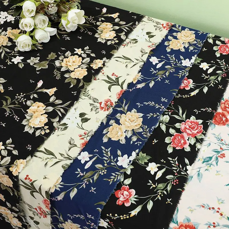 Opaque Chiffon Fabric Print By Meters for Clothing Dresses DIY Sewing Plain Flower Plaid Pattern Polyester Cloth Breathable Soft