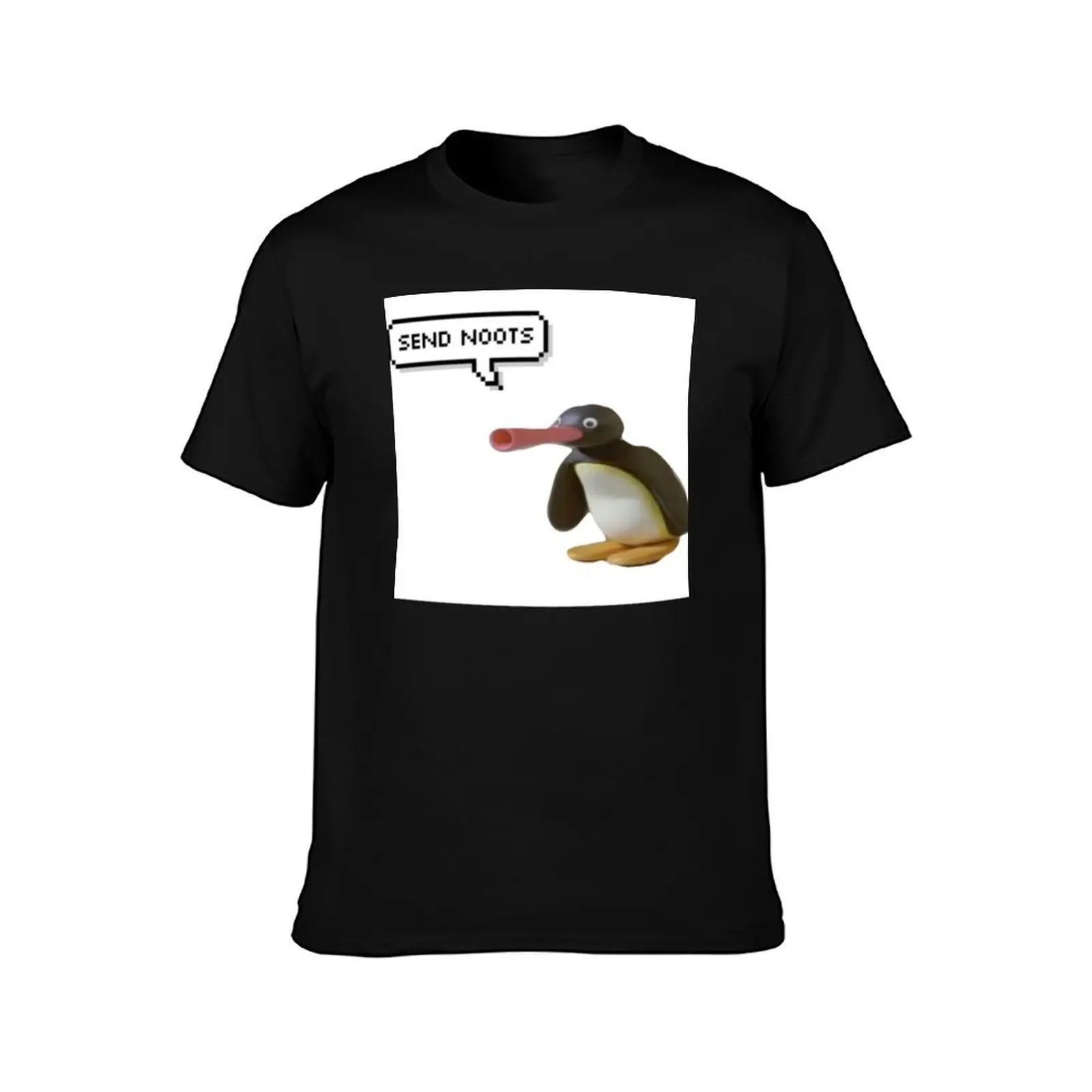 Pingu- Send Noots T-Shirt, Summer Casual Cotton Tee, Oversized Streetwear Tops, Vintage Graphic Print, Loose Fit Short Sleeve