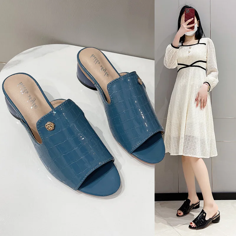 

Soft Leather Women Shoes Red Sexy Female Flipflop Slippers NEW Summer Fashion Heels Slides Shoes for Girls Comfortable Sandals