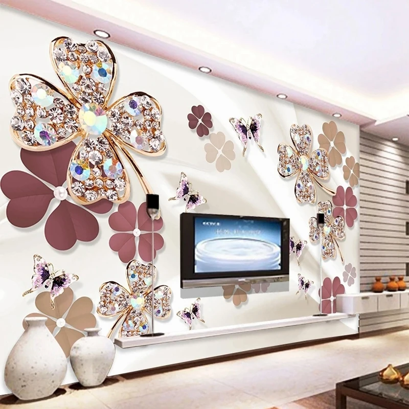 Large Size Custom Wallpaper 3D Stereo Flower Butterfly Photo Mural Silk TV Backdrop Wall Sticker Paper Home Decor Wall Covering