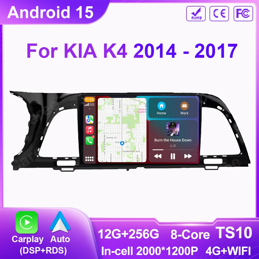 

Car Raido Stereo Multimedia Player Android 15 For KIA K4 2014 - 2017 8 Core Autoraido CarPlay Monitor GPS Navigation Wifi 4G BT