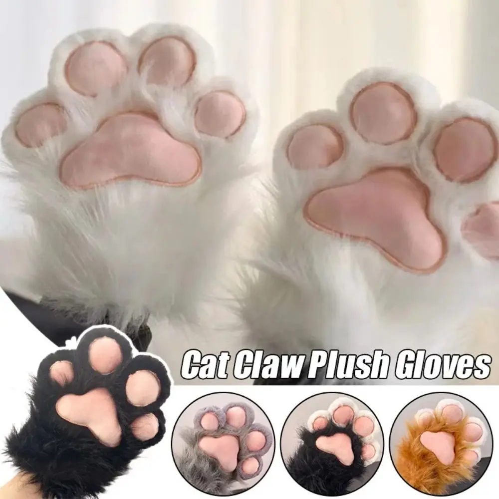 

Novelty Warm Furry Cat Claw Gloves Soft Full Finger Plush Paws Mitten Multi-purpose Thickened Cosplay Cat Paw Gloves Winter