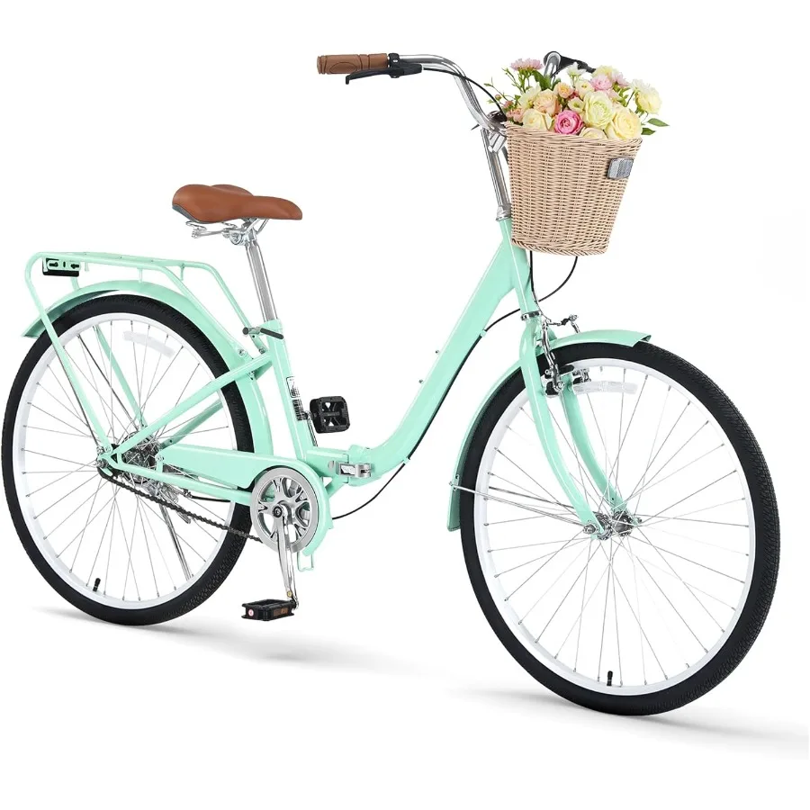 دراجة شاطئ كروزر 24 26 بوصة دراجة قابلة للطي للكبار من الرجال والنساء 7 سرعات عالية الكربون الصلب المصدات الأمامية والخلفية المدينة #1