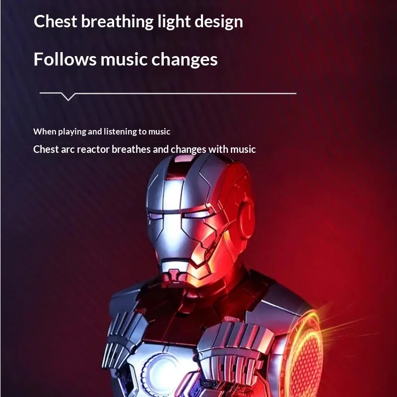 

2026 Bluetooth-колонка «Железный человек» с динамической подсветкой, синхронизирующейся с музыкой, для декора игровой комнаты, настольный аксессуар, подарок для мужчин