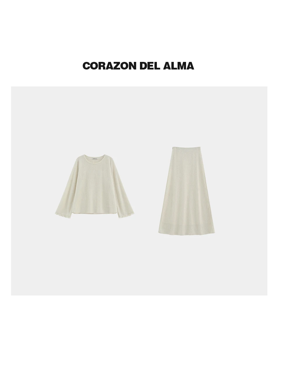 

Soft Wool Blend round Neck Top High Waist A-Line Skirt Set Hang down Drapery Slim Fit Spring Fashion Casual Workwear Ensemble