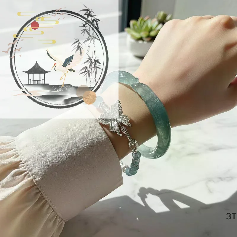 Handmade Chinese Style Beaded Bracelet Silver Butterfly Pendant Good Luck Blessing Graduation Gift Daily Wear