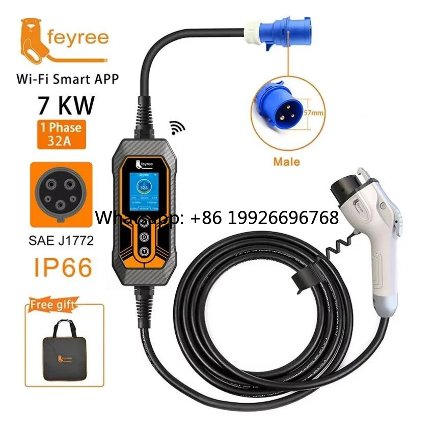 

Портативное зарядное устройство для электромобилей Feyree 7 кВт, уровень 2, Тип 1, с Wi-Fi и приложением, новое состояние