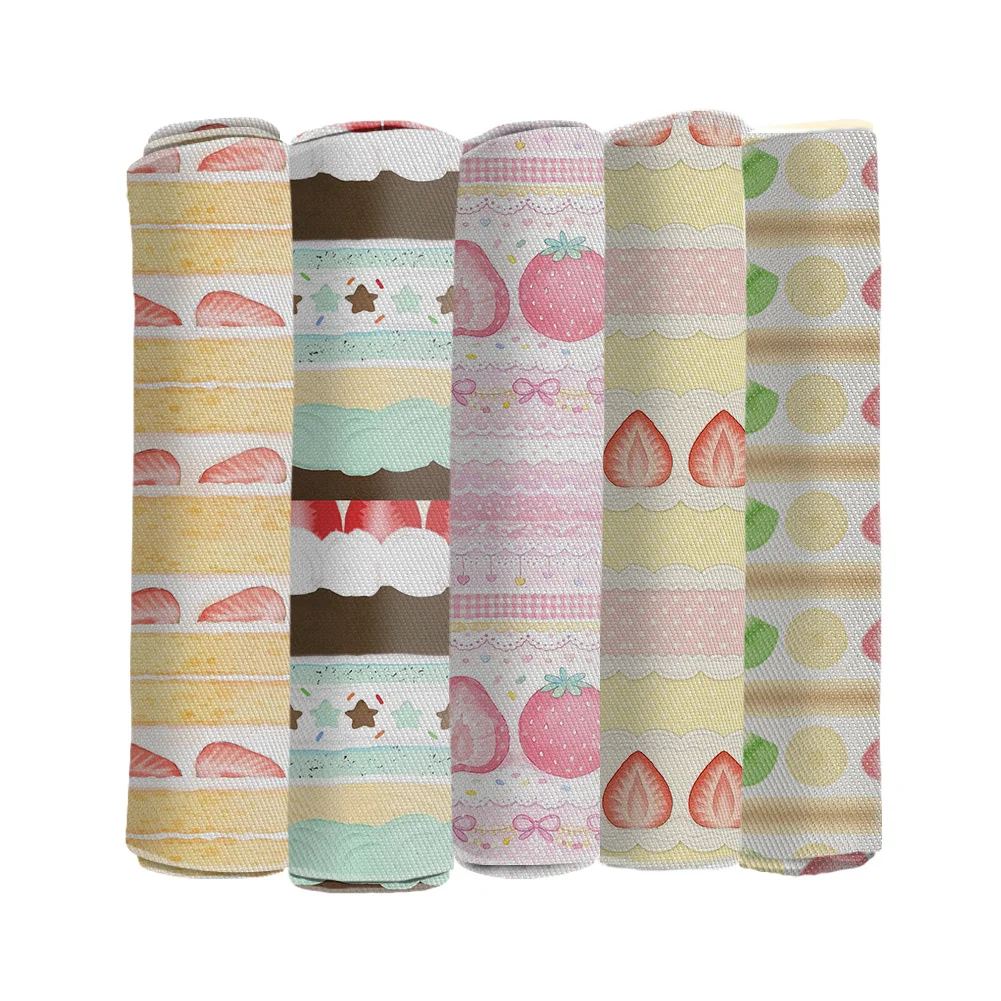 Strawberry Cake Dessert Twill Fabric Bullet Fabric Peach Skin Fabric Polyester Fabric Sewing Quilting Fabric Needlework Materia