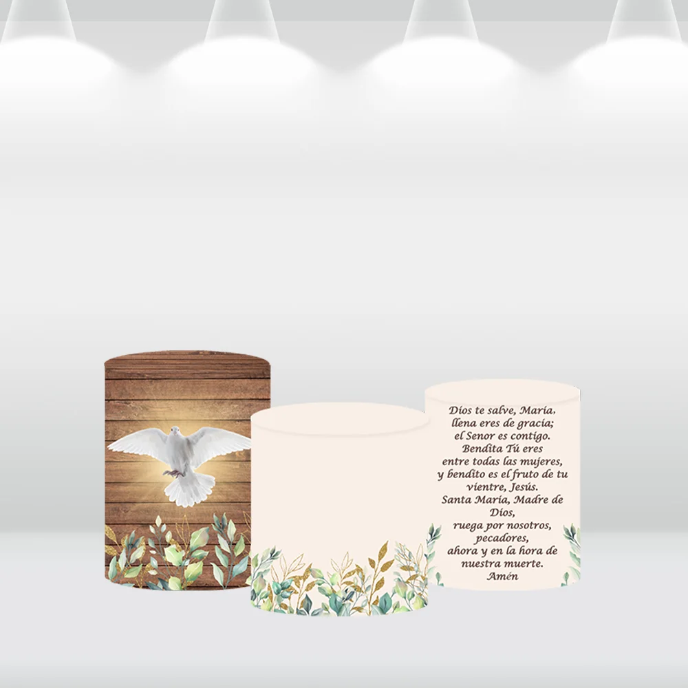 Girl Boy First Holy Communion Round Backdrop Christening Baptism Party Cross Brown Wooden Baby Shower Photography Background