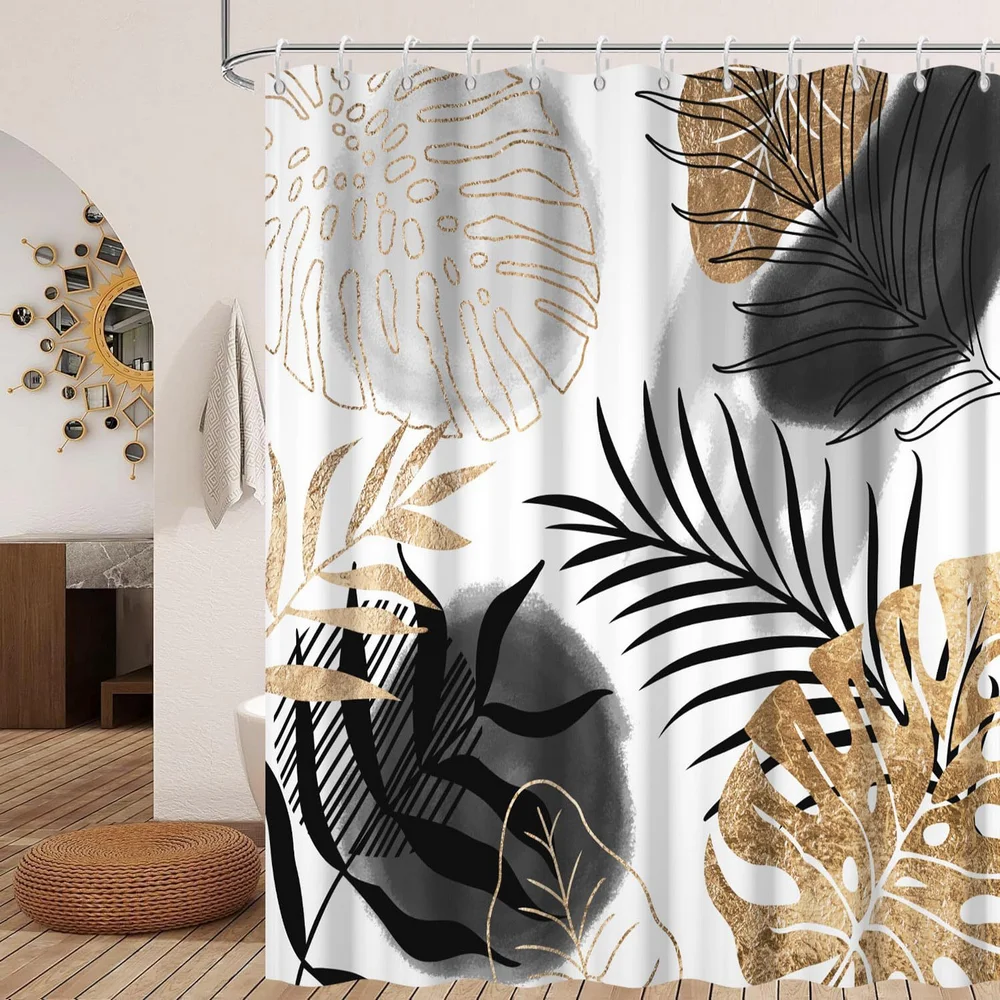 1PC Plant Palm Leaf Shower Curtain, Nordic Tropical Plants Bathroom Curtain, Bathtub Partition and Privacy Hanging Curtan