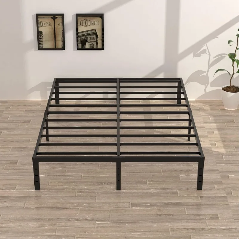 16 Inch Queen Bed Frame No Box Spring Required, Metal Platform Queen Size Bed Frames with 14 Inch Storage, 3,500 lbs Heavy