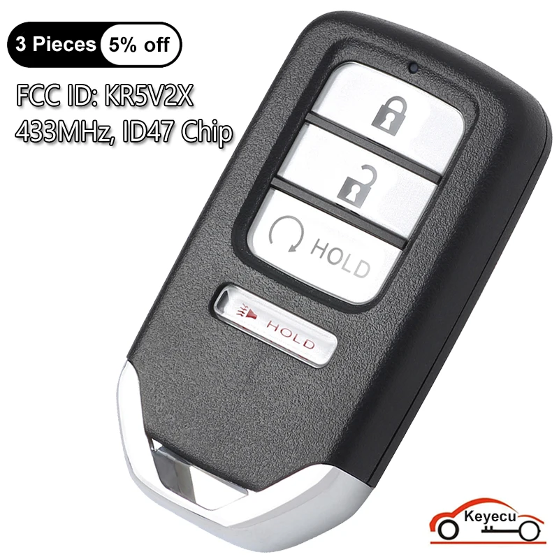 

KEYECU 4 Buttons 433MHz ID47 Chip for Honda Ridgeline 2017 2018 2019 Auto Smart Remote Control Key Fob FCC ID: KR5V2X