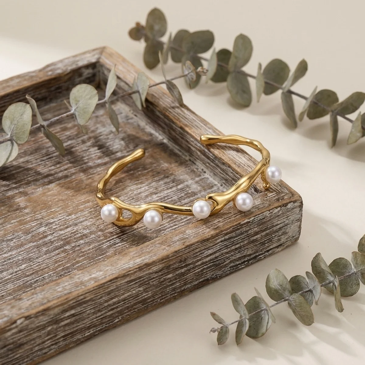 Vintage-Armreifen aus Edelstahl mit simulierten Perlen und Wellenmuster für Damen und Herren, bunter Zirkon-Stern, Liebesherz, gedrehter Armreif, Schmuck – Detail 26