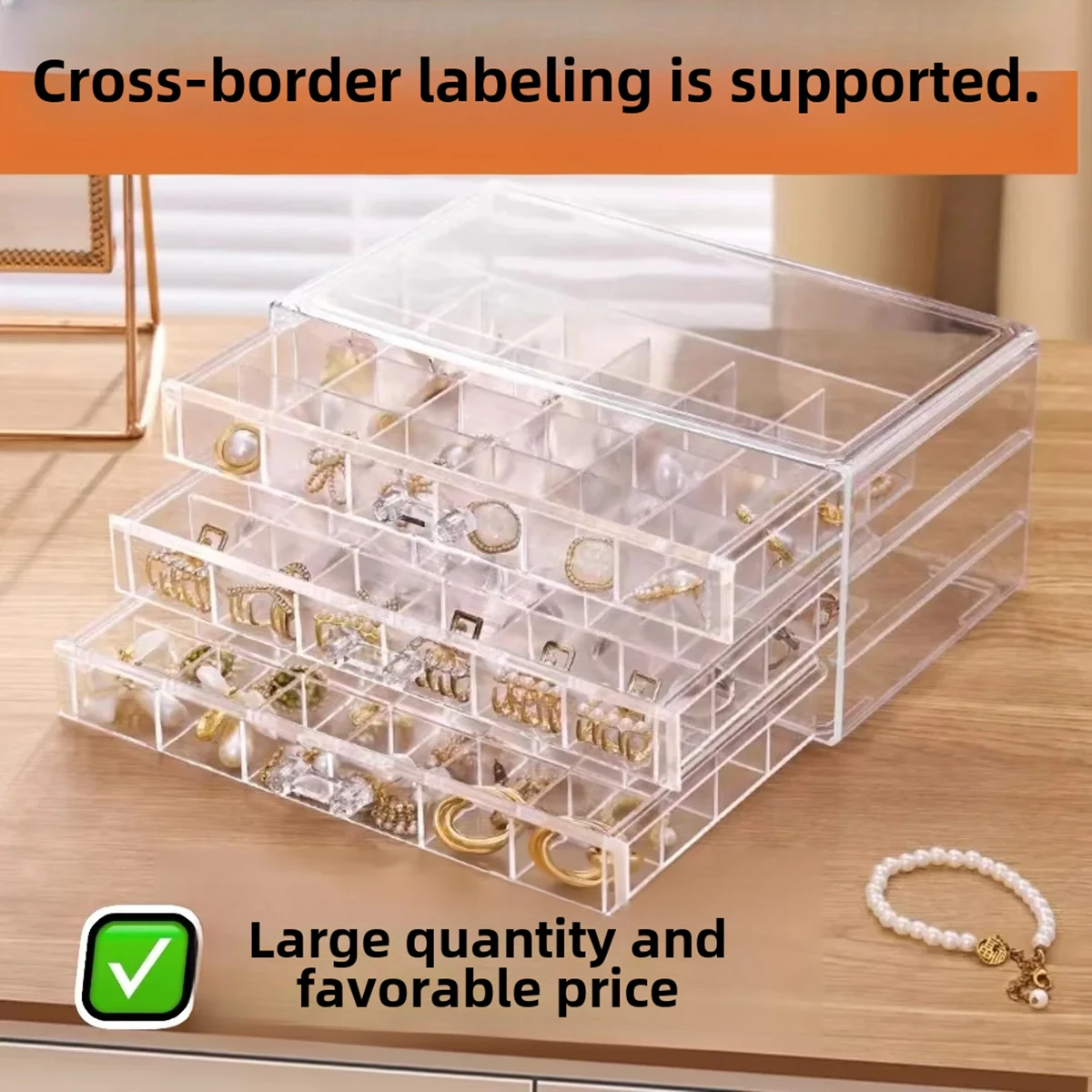 

Transparent Color Three-layer Jewelry Storage Box Multi-layer Large Capacity Ring Earrings Necklace Bracelet Home Jewelry Box