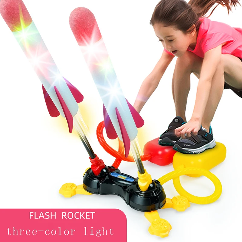 Kids Soaring Rocket Foot Launcher Flashing Light Eva Foam Cotton Missile Park Parent-child Interaction Outdoor Safety Toy Gift