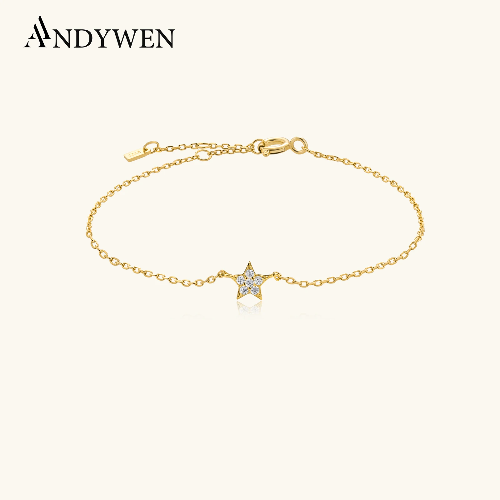 ANDYWEN-pulsera de plata esterlina 2020 para mujer, brazalete con cadena de circonia cúbica, eslabones, estrellas, cielo estrellado, oro, 925