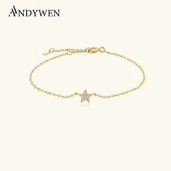 ANDYWEN 2020 New 925 Sterling Silver Gold Starry Sky Spakle Star Linked CZ Zircon Chain Bracelet Women Fine Jewelry Luxury