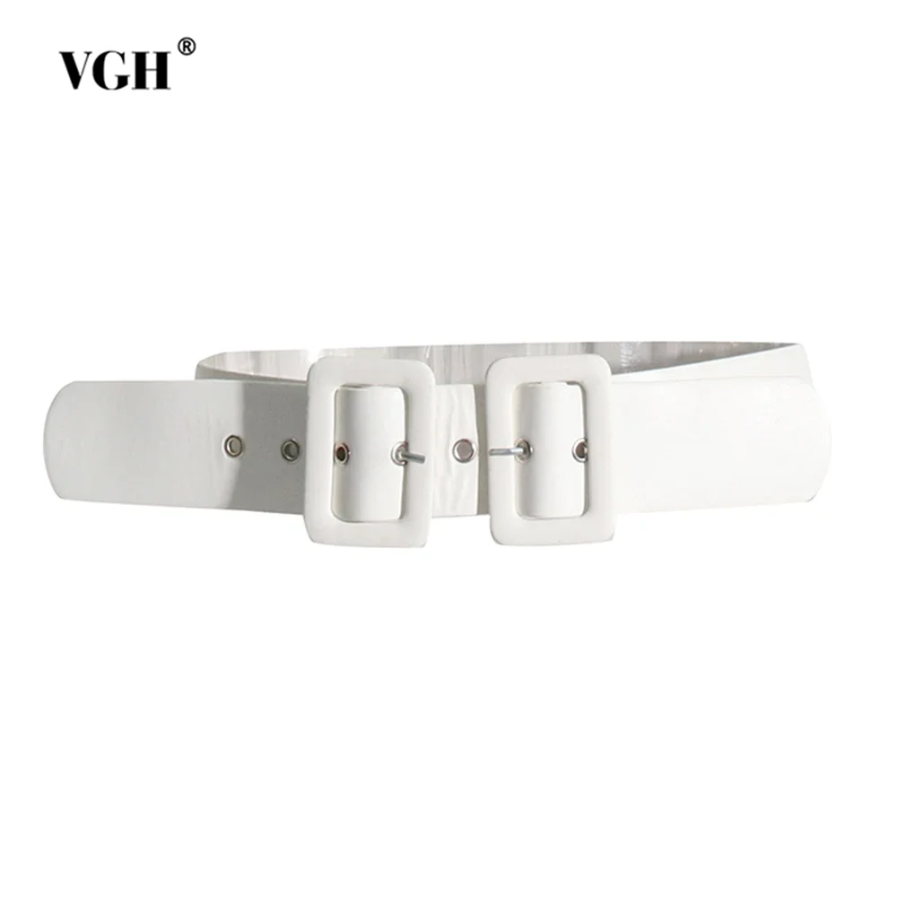 VGH Casual Minimalist Solid Pu Leather Belts For Women Temperament Basic Patchwork Metal Button Belt Female Fashion Style New