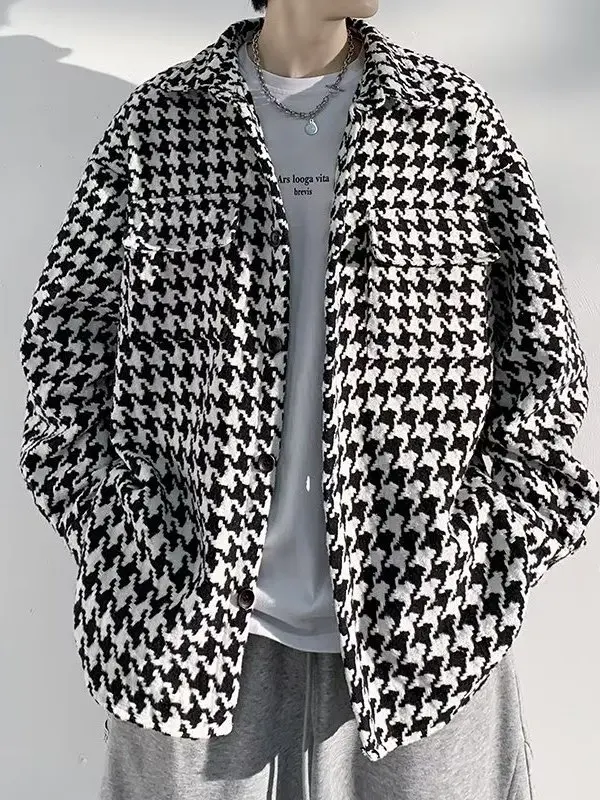 

Men's Woolen Jaet Autumn Spring Winter Plaid Workwear Coat Casual Sle Long Sve Polyester Fiber Windproof Faion Brand