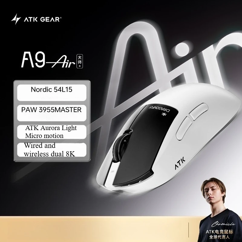 A9Air Wireless Mouse Custom PAW3955 Master Double 8K Lightweight Ergonomics Esports Mouse for Mechanical Keyboard Accessories