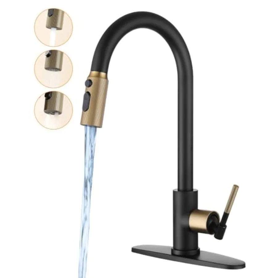 

and Kitchen Faucet for RV and Bar Sink Stainless Steel Kitchen Faucets with Pull-Down Sprayer Single Handle Gooseneck Design 1/