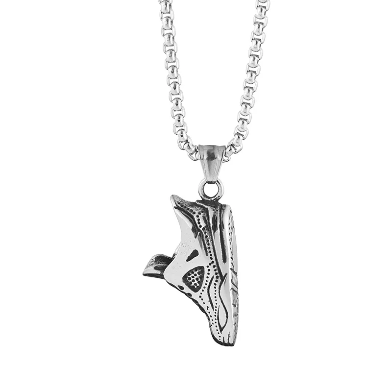 

A brand-new high street style sports shoe pendant, a man with a titanium steel necklace, and a street woman with a sweater chain