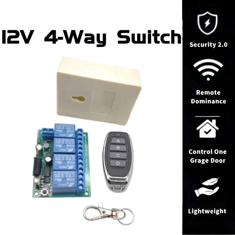 

433MHz Wireless Remote Light Switch DC 12V 24V 4-Channel RF Relay Receiver Transmitter for Lights/Garage Door/LED DIY