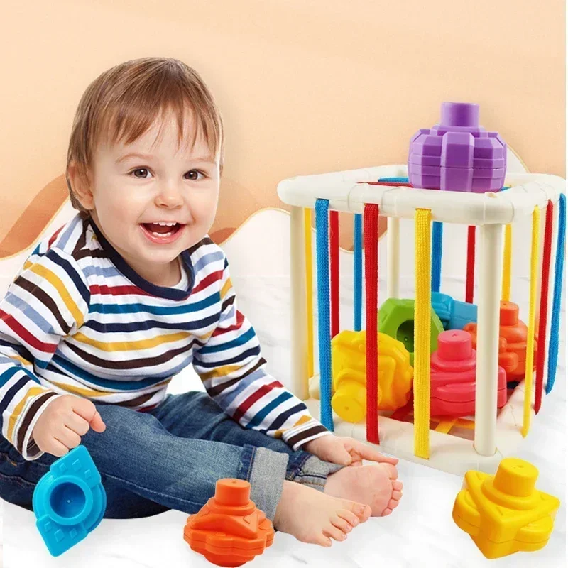 Jeu de tri de blocs de formes colorées, jouets éducatifs d'apprentissage Montessori pour bébés, entraînement de motricité Fine, cadeau pour enfants