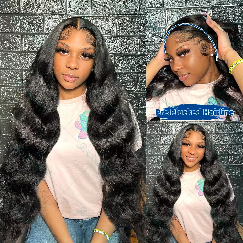 Perruque Lace Front Wig Body Wave Brésilienne Naturelle, Cheveux Humains, 13x6, 34 36 Pouces, Pre-Plucked, Transparent HD