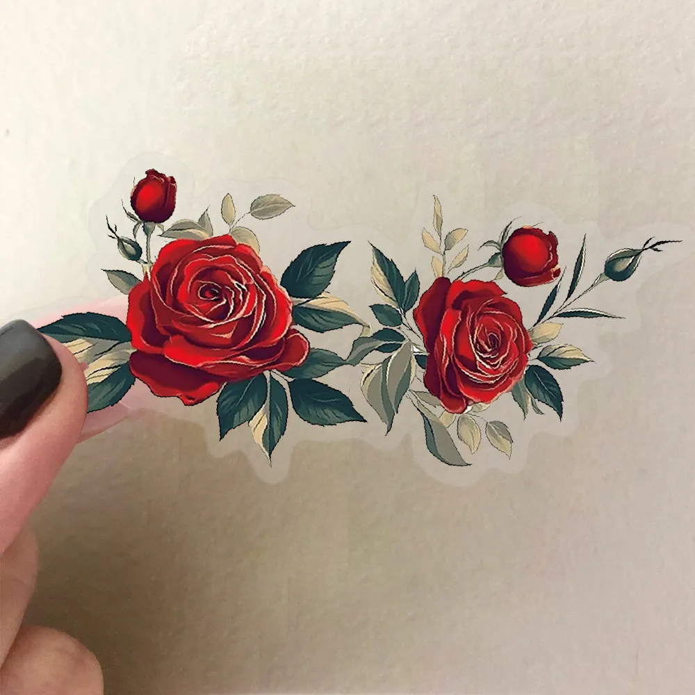 50PCS Transparent Vintage Red Rose Sticker Pack Waterproof Clear PET for Scrapbook Guitar Notebook Decor RecordingYourLife Store image 6
