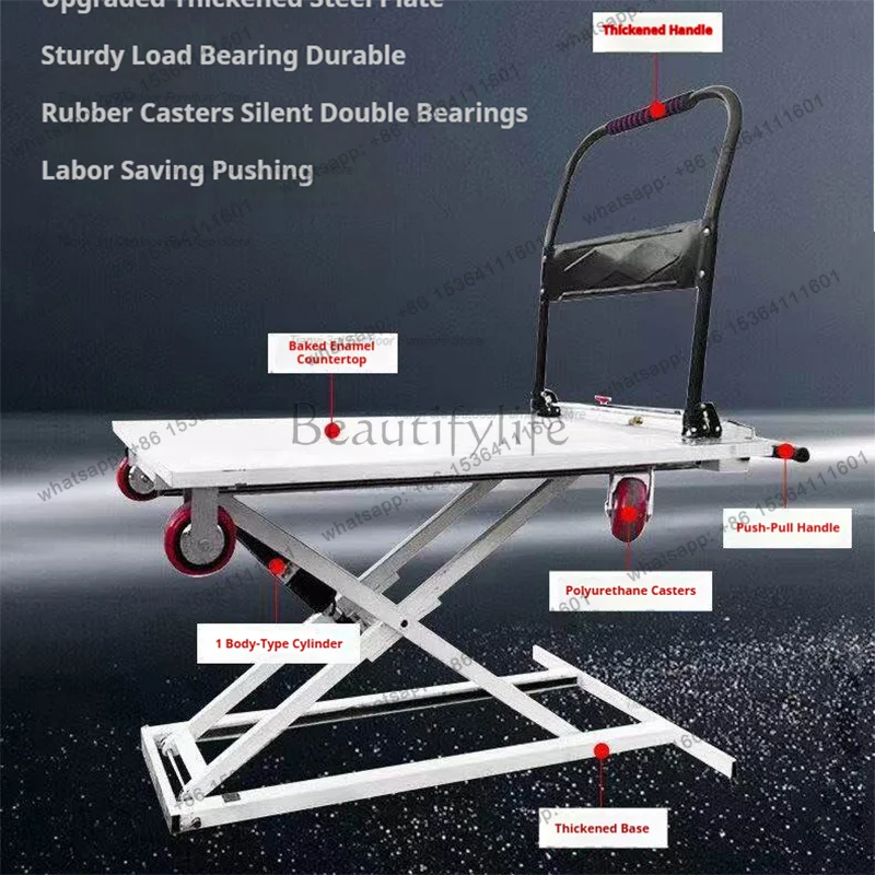 LS Creative Handcart Electric Hydraulic Lifting Portable Cart Handling Scissor Mobile Flat Cart Stable Commercial Tool FYET