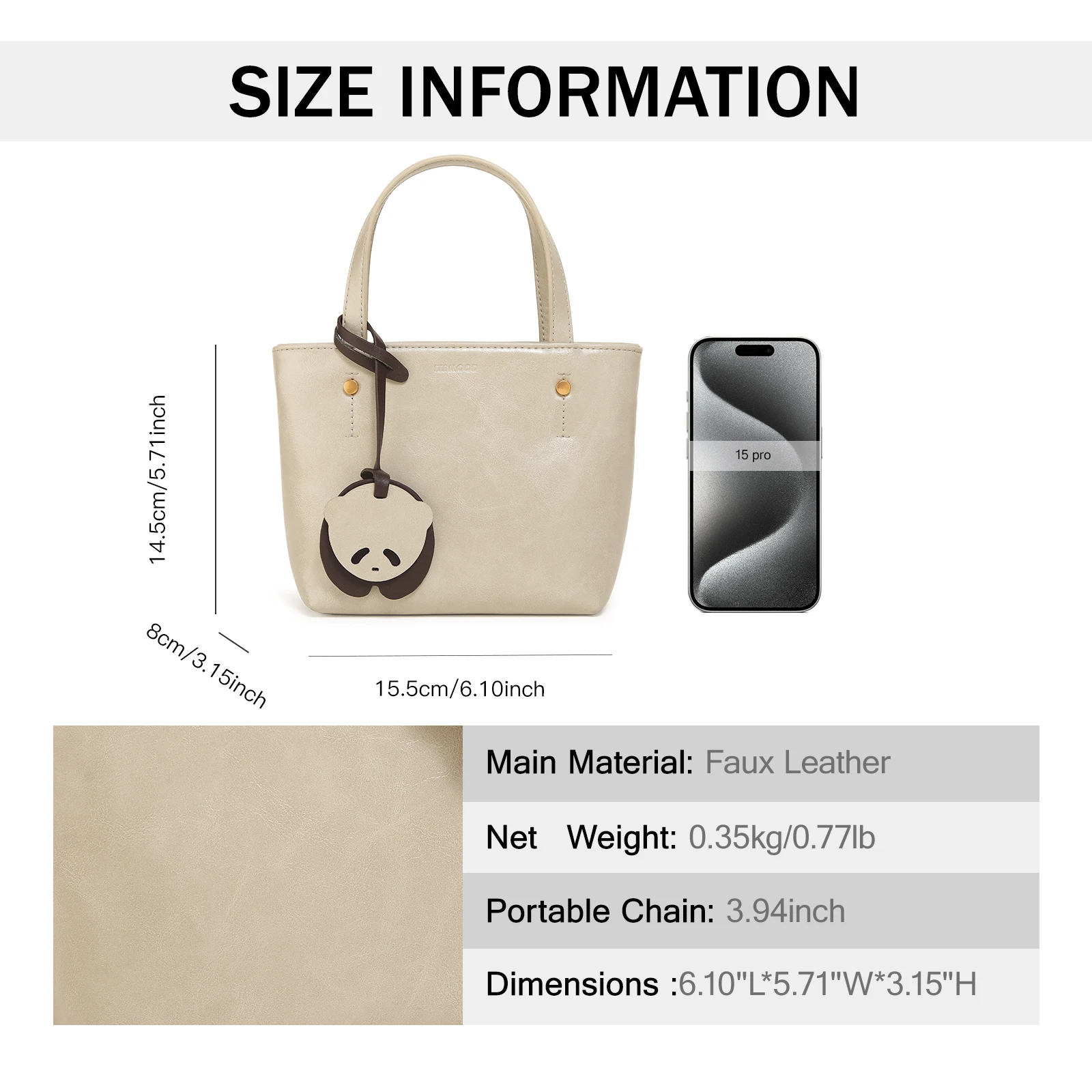 ITAMOOD 2024 New Ladies Fashion Tote Bag, Cute Panda Charm Handbag, Luxury Texture Shoulder Bag