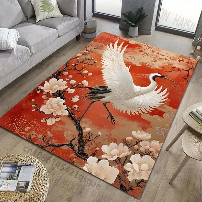 

Heron Pattern Area Rug Classical Oriental Carpet for Living Room Bedroom Bedside Non-Slip Floor Mat Home Decor