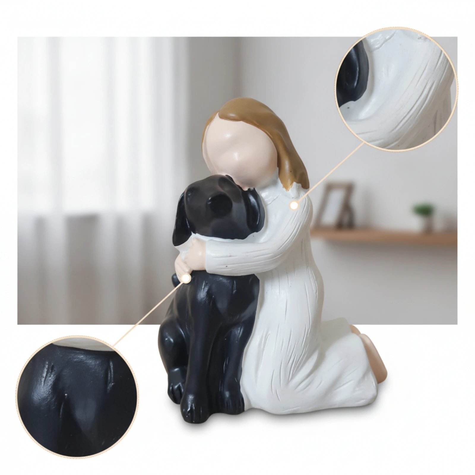 Girl Hugging Dog Figurine Lightweight Girl Hugging Dog Statue Sculpture Hand-Painted Look Smooth for Pet Owners, Desk, Bookshelf