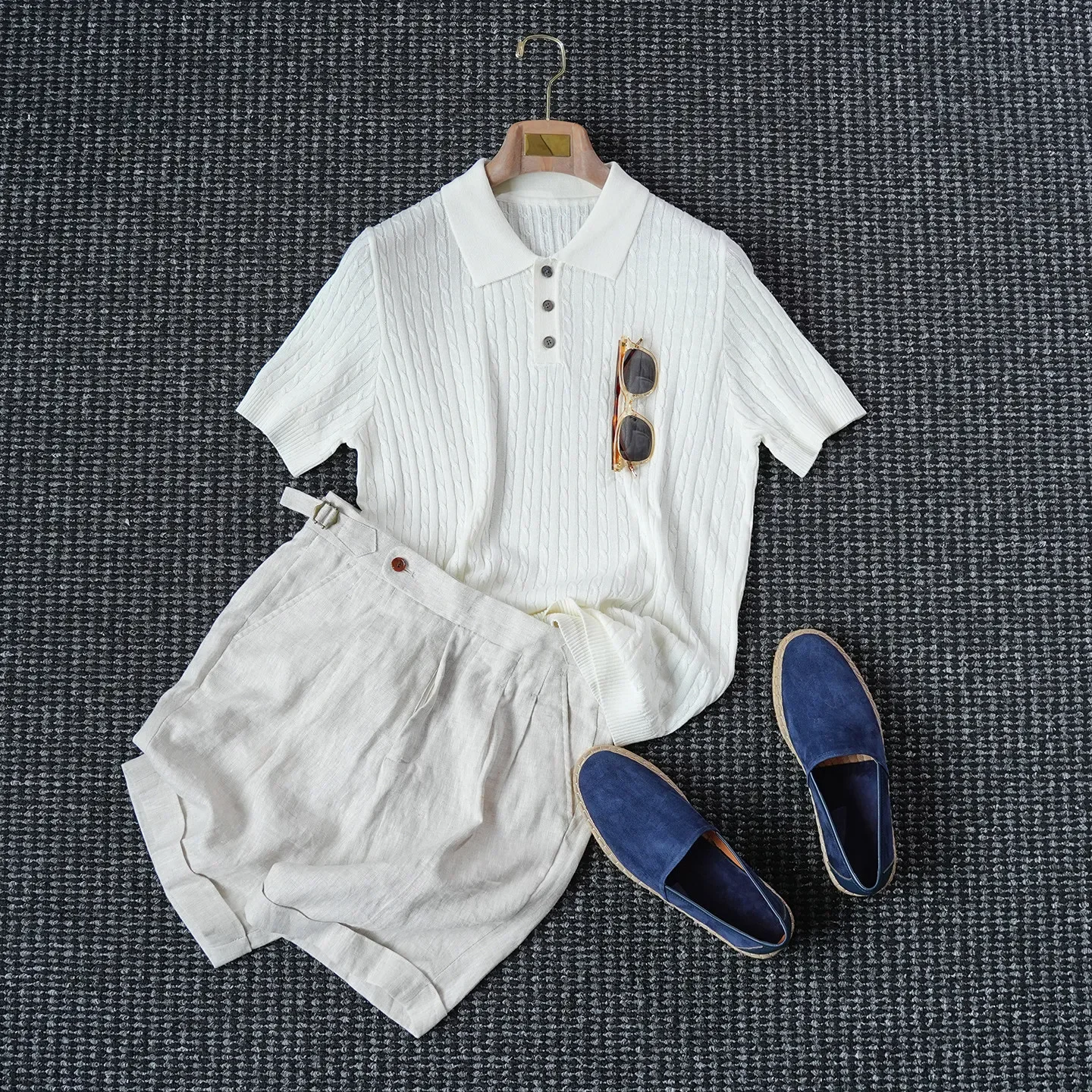 

CssGent Summer Gentleman Elegant Fine Twist Linen Knitted Short Sleeve Polo Shirt Top Men's Old Money T-Shirt