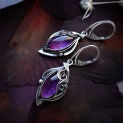 Retro Purple Droplet Leaf Shape Earrings Women's Accessories For Everyday Life All With Trendy Jewelry For Engagement