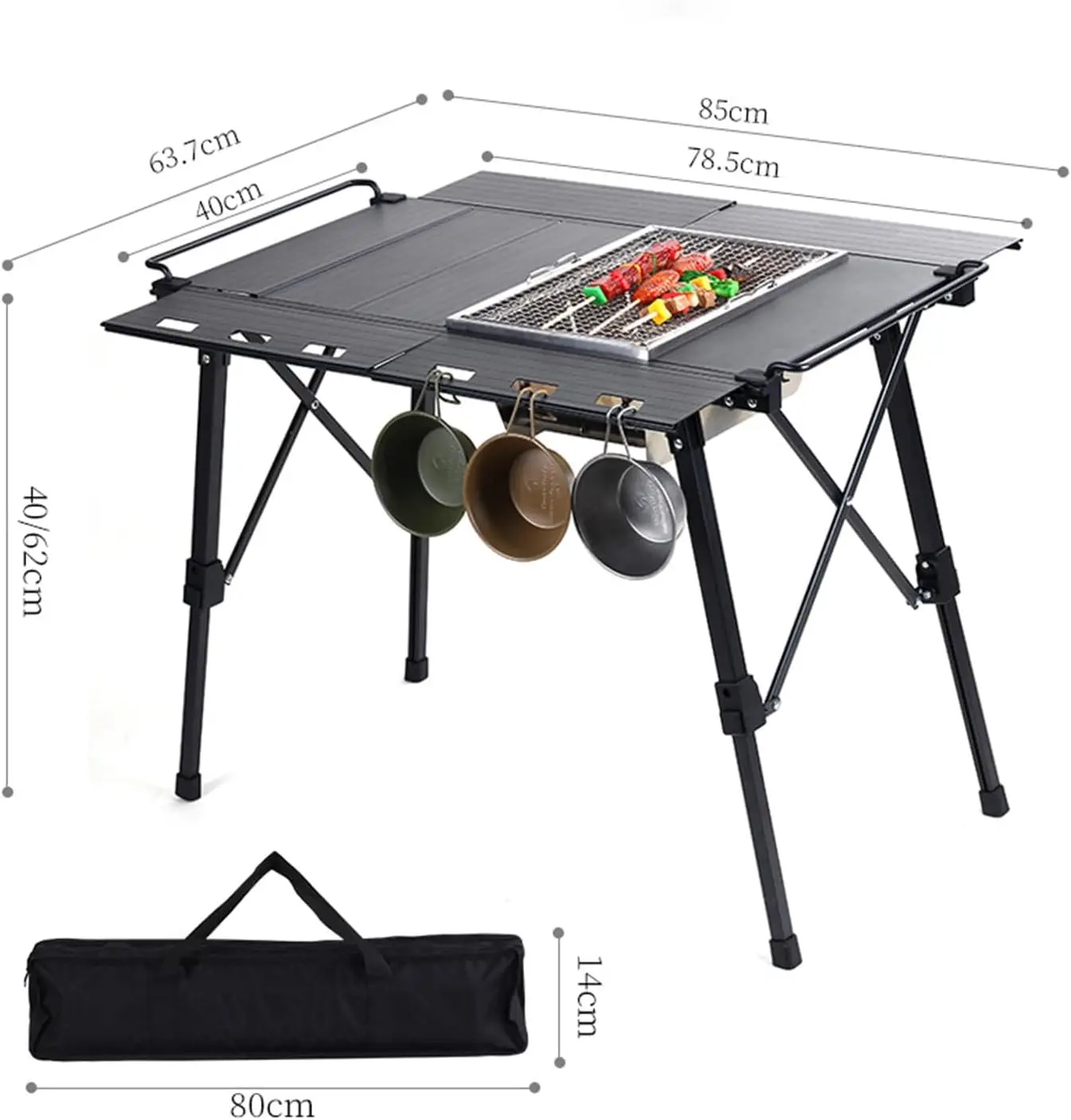 Camping Table with Extended Frames, Adjustable Portable Outdoor IGT Cook System, Ultralight Aluminum Camp Table with Carry Bag