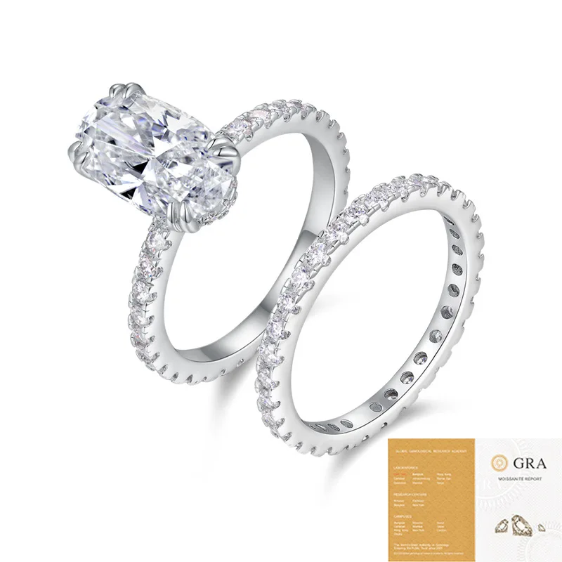 

Luxury 8x12mm Moissanite Women's Ring -925 Sterling Silver Wedding Band & Engagement Rings Sets with GRA Certificate Jewelry