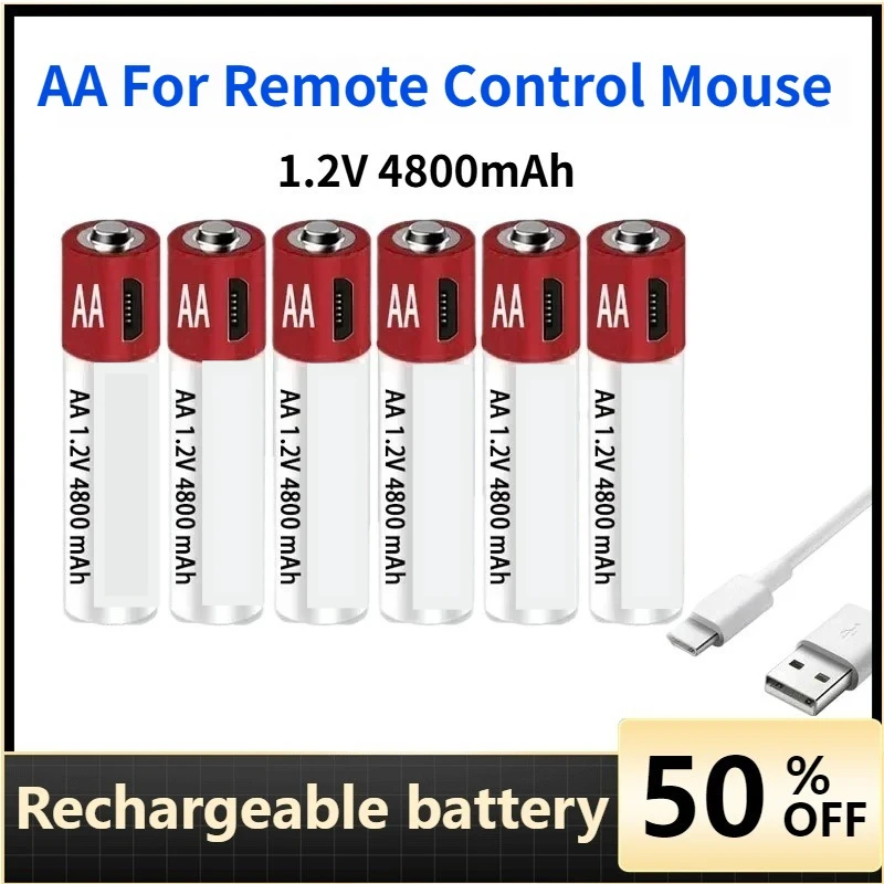 

Large Capacity 4800mAh 1.2V AA Battery with USB Quick Charge Charging Function for Remote Control Mouse Universal Batteries