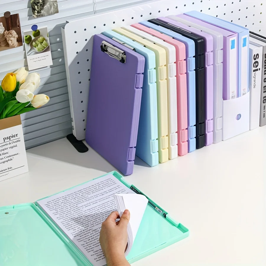 

1pcs A4 Plastic Folder Storage Box | with Board Clip - Perfect for Students, Papers and Subject Classification