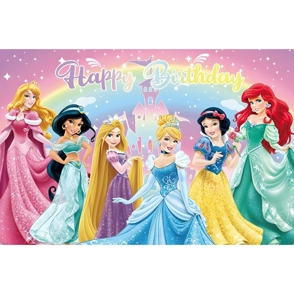 Disney Princess Theme Photo Backdrop Princess Girls Kid 1st Happy Birthday Party Decoration Baby Shower Custom Background Banner