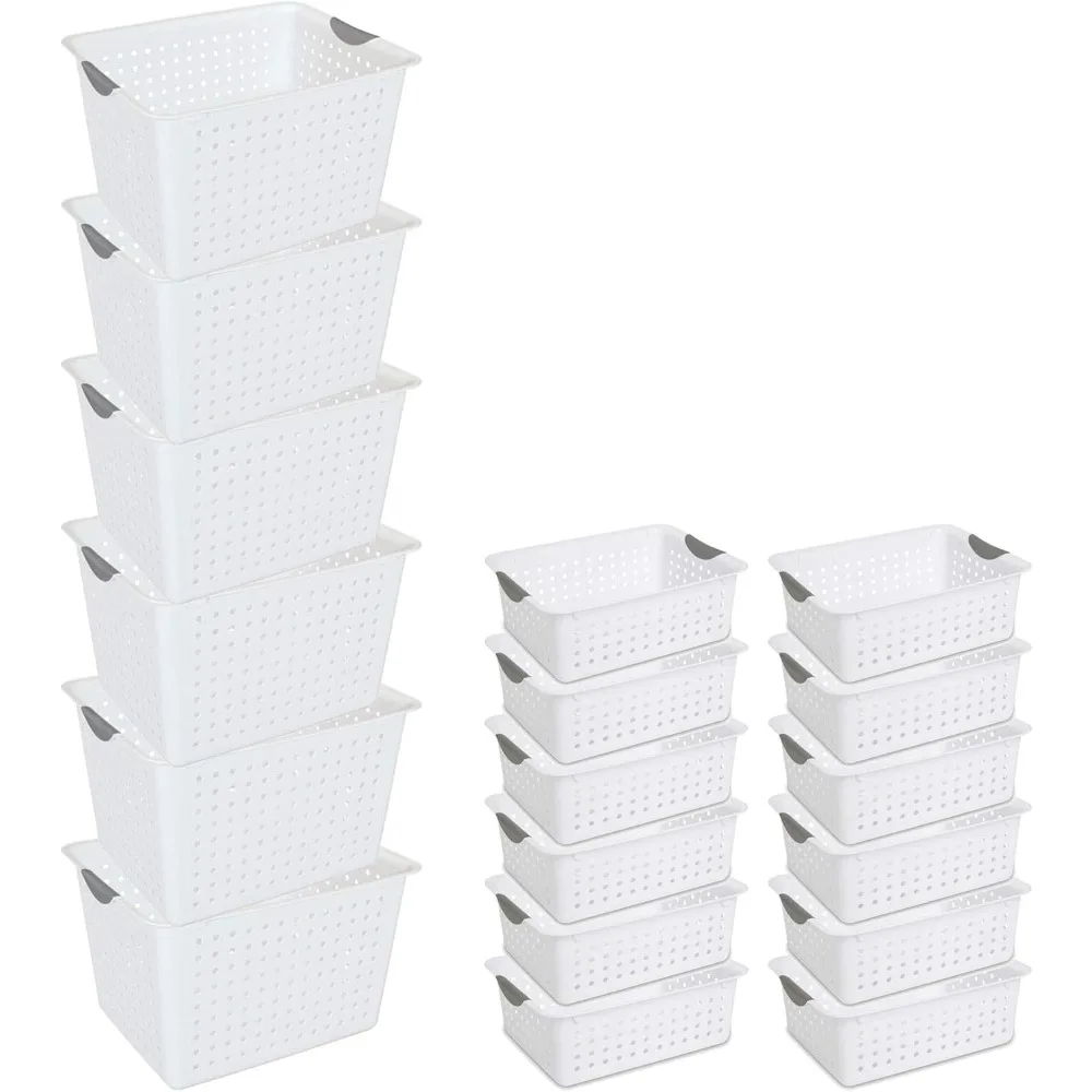 

Ultra Storage Basket with Handles for At Home or Organization, in Size Deep (6 Pack) and Medium (12 Pack), White