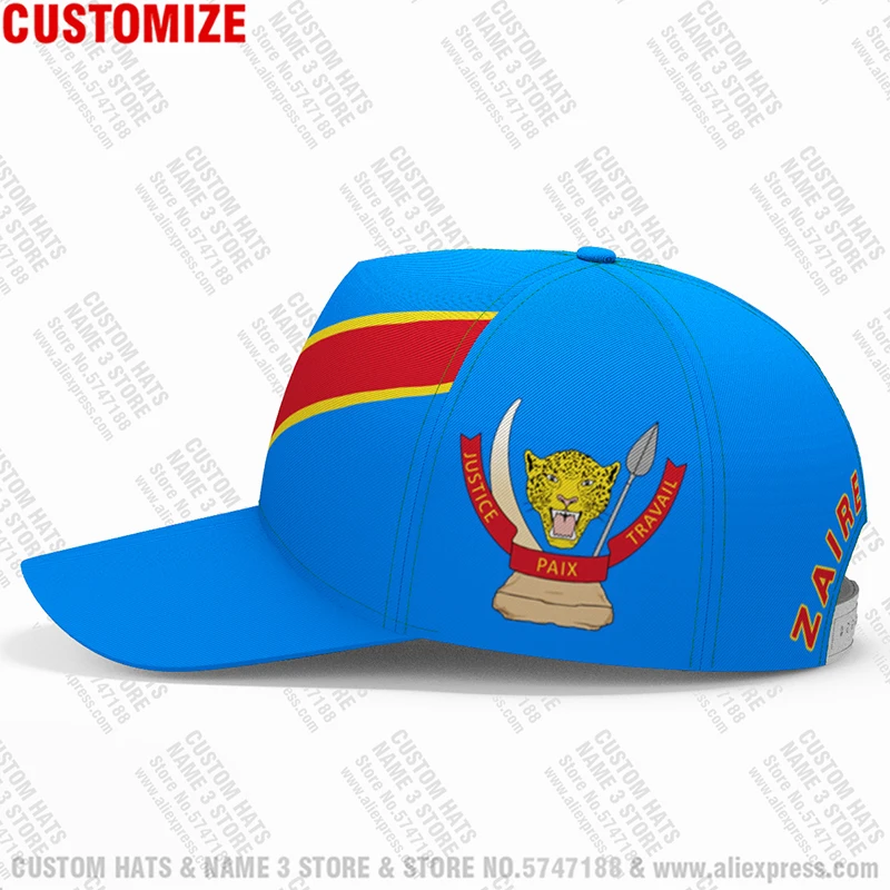 Zaire Male Diy Custom Made Name Number Zar Casual Hat Nation Flag Za Congo Country French Republic Text Print Photo Baseball Cap