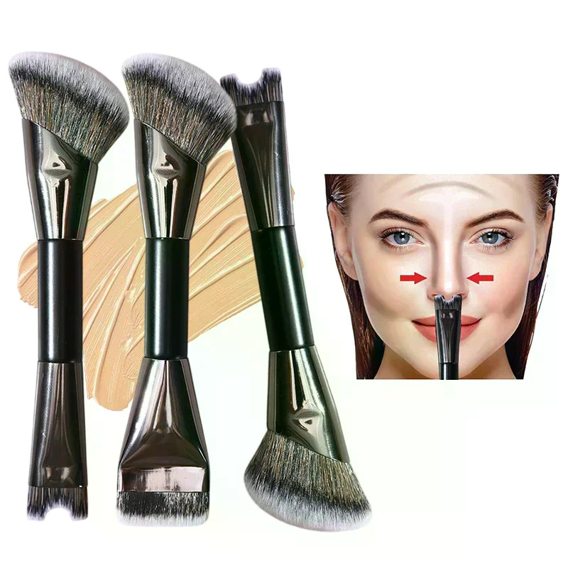 Pinceau de maquillage Double tête, pour poudre, fard à joues, fond de teint, en forme de U, pour ombre de nez, Contour, outil de beauté multifonctionnel