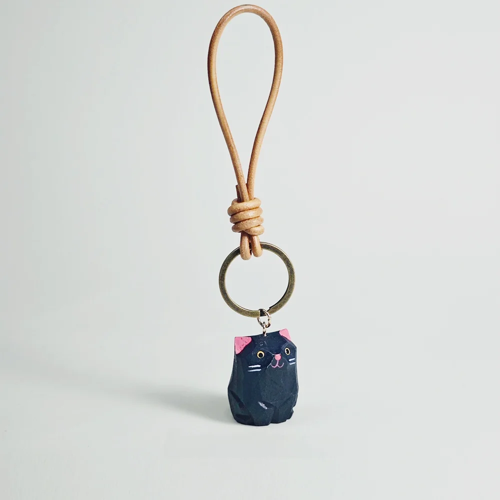 

Abstract Keychain Creative Gift Wooden Material Funny Keyring Pendant Small Black Themed Keychain for Festive Use