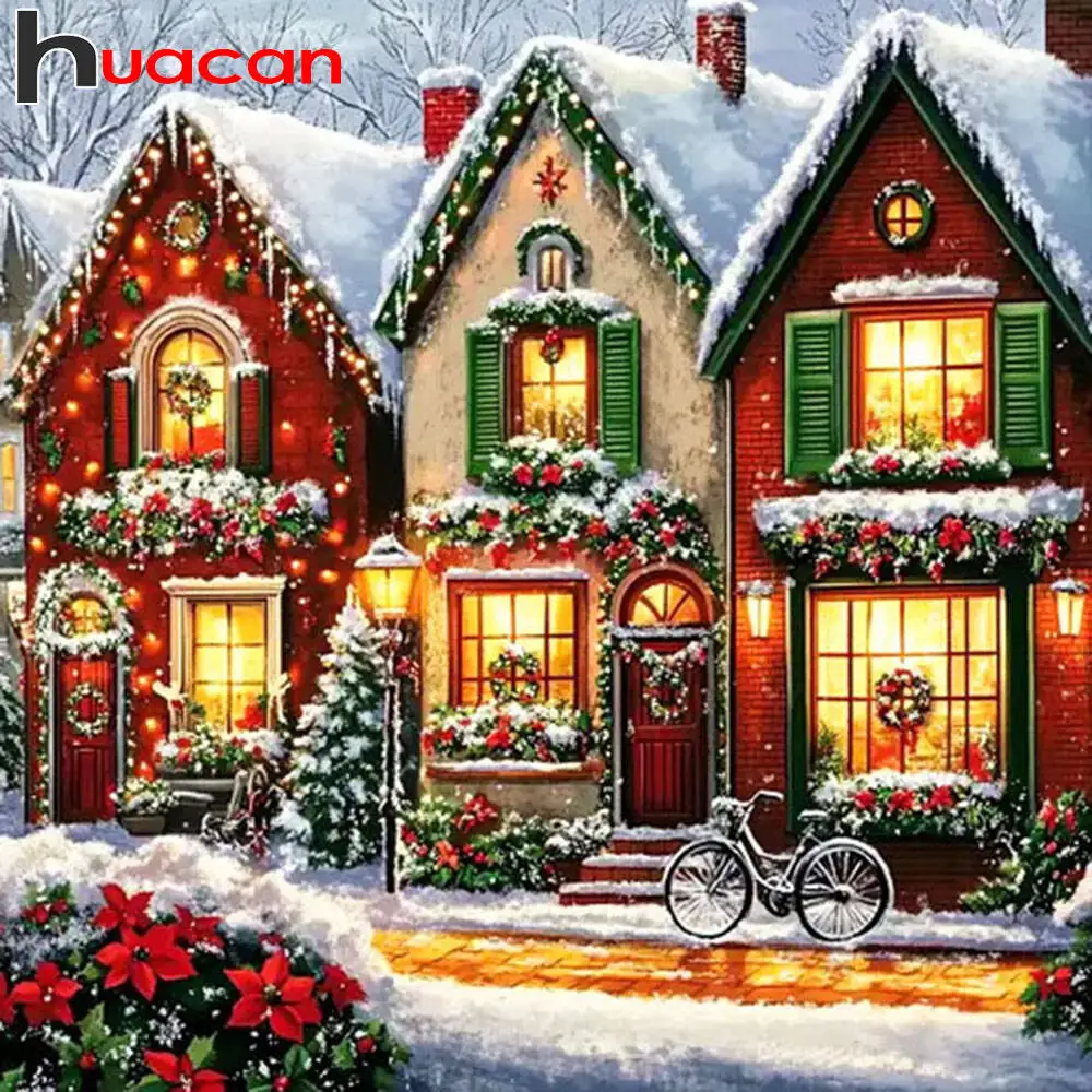 Huacan 5d Diy Diamant Malerei Winter Haus Diamant Mosaik Landschaft Komplettset Strass Bilder