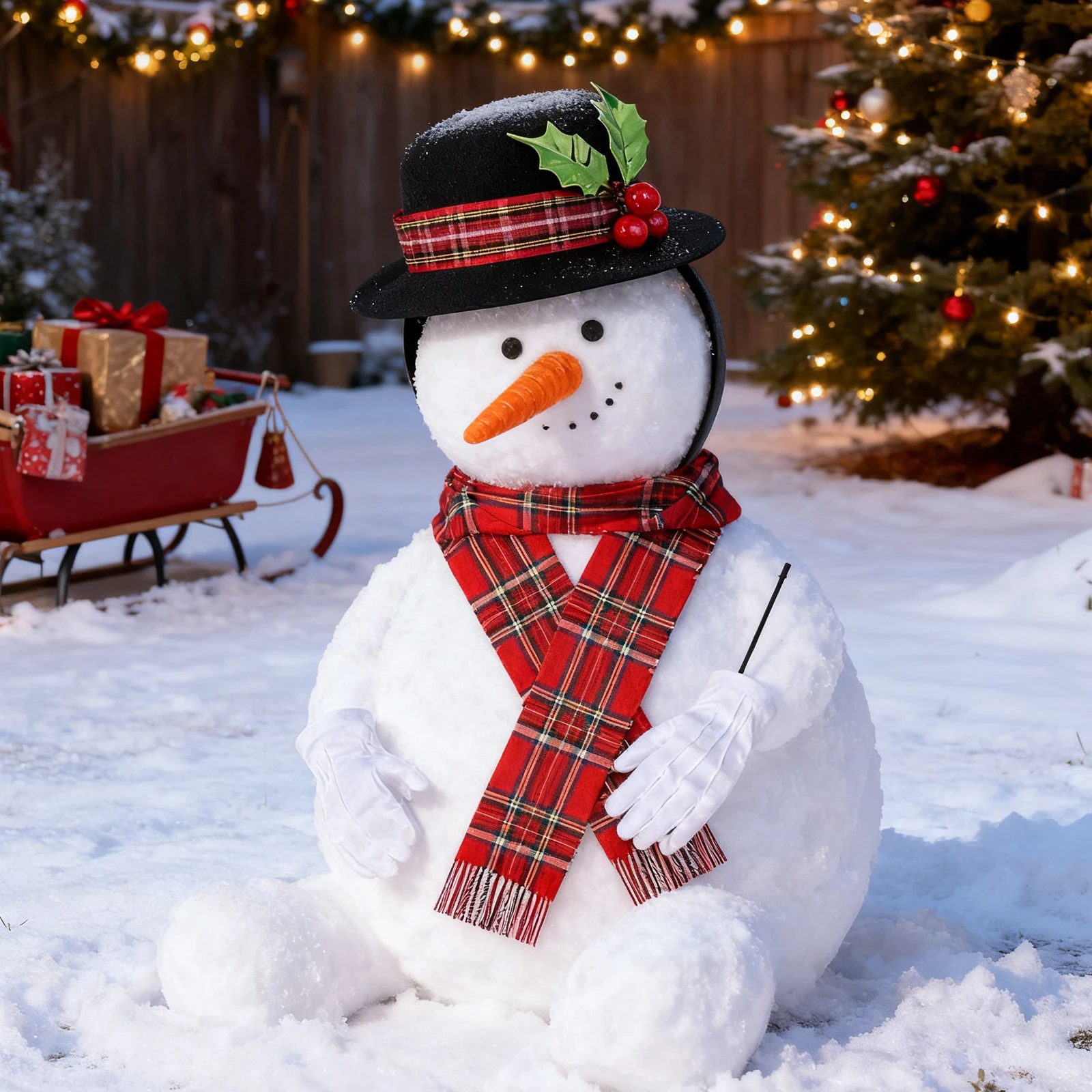 

Festive Snowman Costume Kit with Hat Scarf Gloves and Carrot Nose - 4 Piece Set for Christmas Decor and Cosplay Fun
