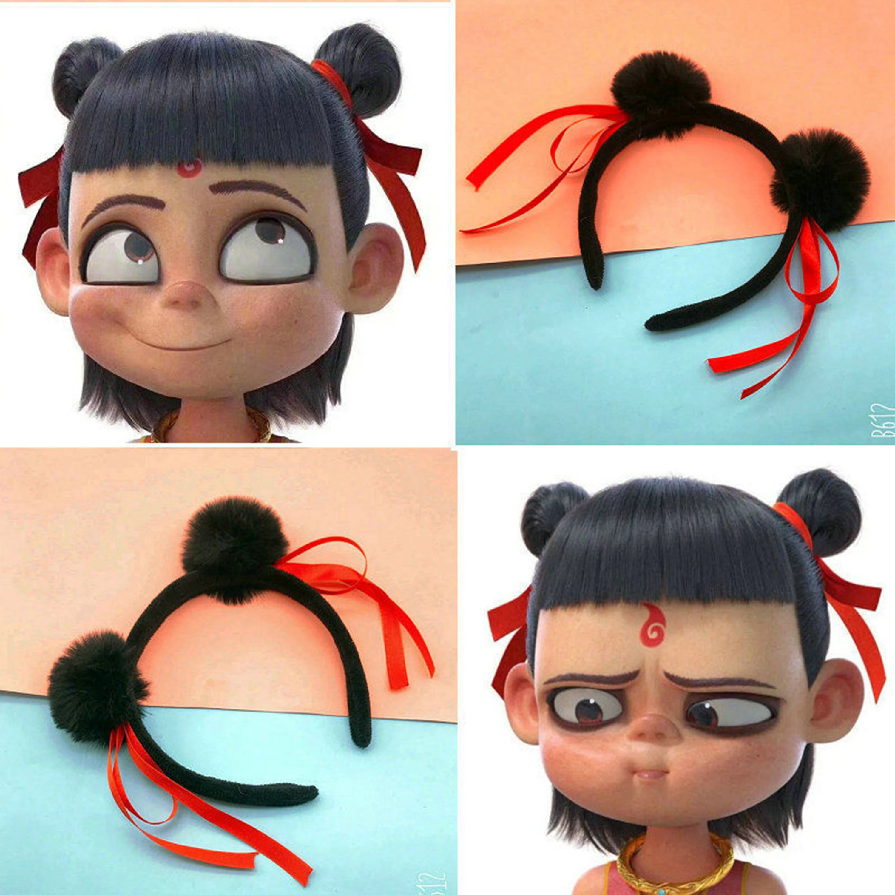 Anime Movies Nezha Headband Coplay Accessories Prop Aobing Ne Zha 2 Hair Wig Headwear for Children Hairpins Halloween Gifts