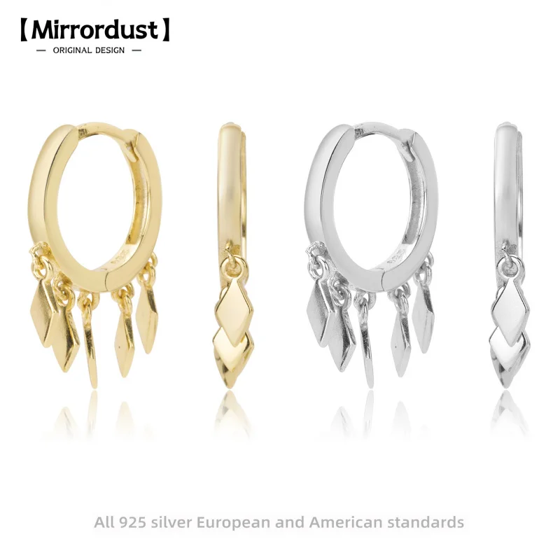 

【Mirrordust】s925 New Pure Silver Hoop Earrings Light Luxury Niche Rhombus Tassel Earrings for Women