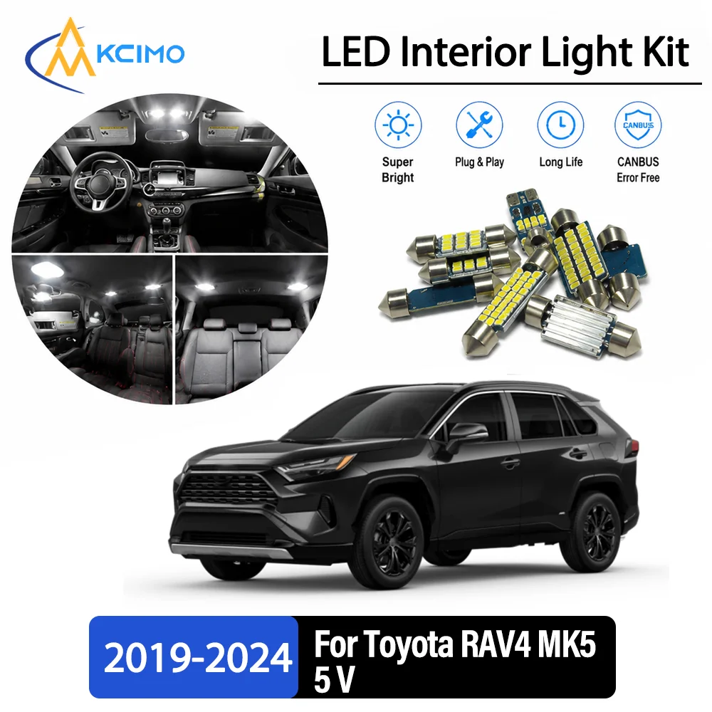 For Toyota RAV4 MK5 5 V 2019-2024 Premium No-Wire Continuous Glow Auto Interior LED Bulb Remodel Set Cabin Refit Lamps